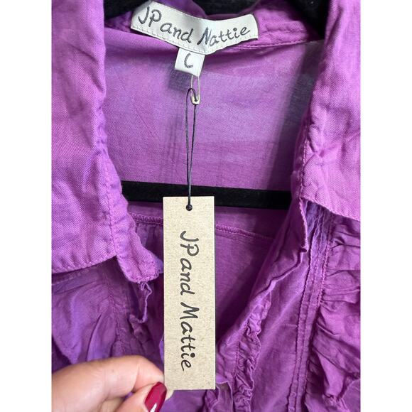 J.P and Mattie 3995 Cascade Ruffle Shirt Long Sleeve Classic Sz L New Purple - Picture 11 of 14